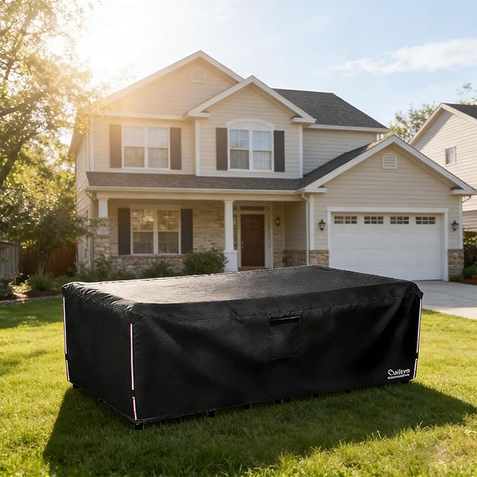Patio Furniture Covers Waterproof,600D Heavy Duty Patio Cover for 6/7/8 PCS Sets Sectional Sofa Couch Dining Rocking Swivel Chairs Ottomans Coffee Table,111L x 74W x 28H inch Black