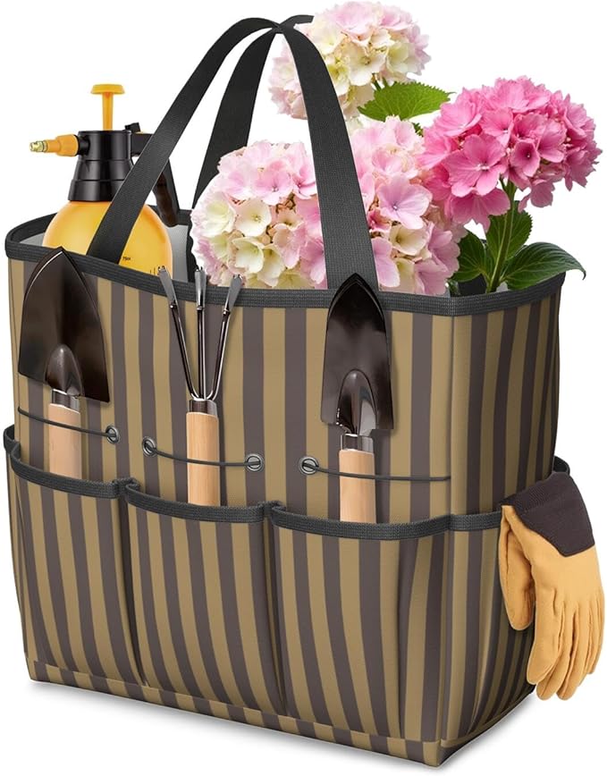 Classic Checkered Garden Tool Bag - Waterproof Garden Tote with 8 Pockets, Large Storage Home Organizer Gardening Tool Oxford Bag for Garden Tools Kits Holder, Gardening Gift for Women & Men