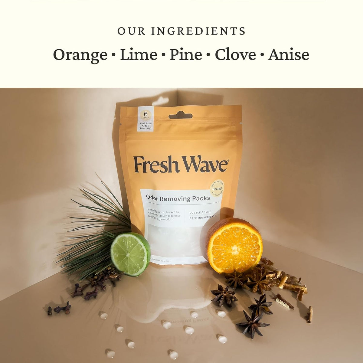 Fresh Wave Orange Odor Eliminating & Deodorizing Packs | Bag of 6