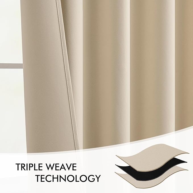 MIULEE Back Tab Cream Beige Curtains 92 Inch Long 2 Panels Set