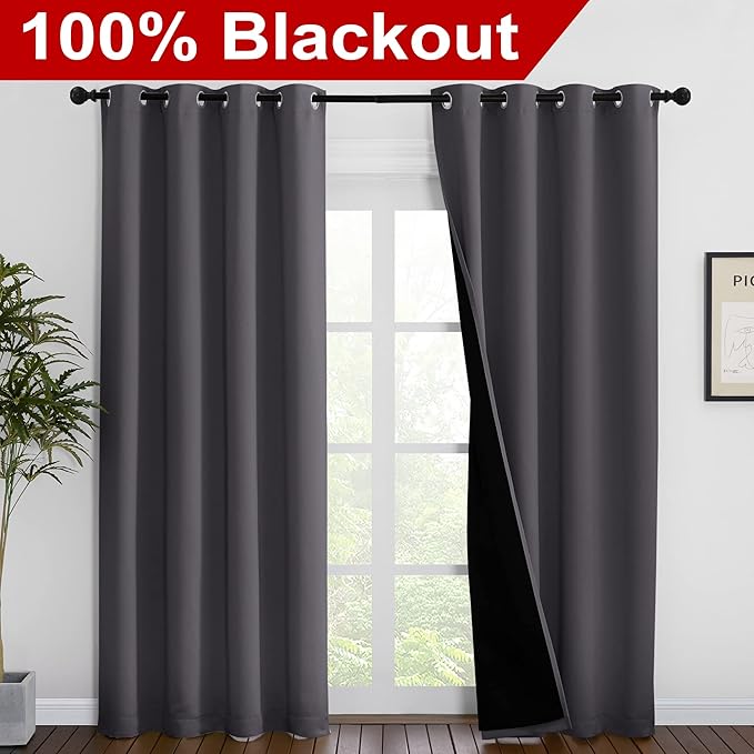 NICETOWN Grey Full Shade Curtain Panels, Pair of Energy Smart & Noise Blocking