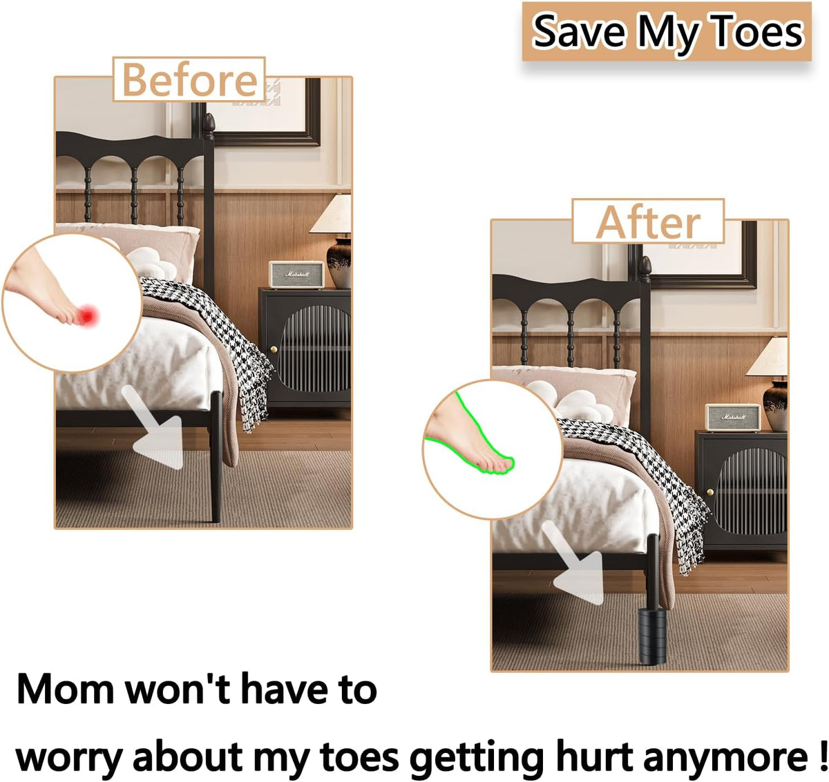 8 Pcs Bed Frame Toe Protectors, Non-Adhesive Bed Frame Leg Covers for Toe Savers, Toe Cushion for Any Furniture Leg - Prevents Toe Injuries from Hitting Hard Furniture Legs