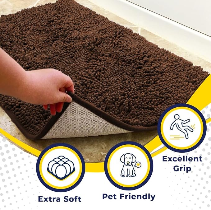 Muddy Mat® | Super Water Absorbent Door Mat Indoor, Microfiber Quick Dry Chenille Entryway Rug, Slip Resistant Front Door Mat, Indoor Mats for Entryway, Machine Washable Pet Rug, Brown 59"x24"