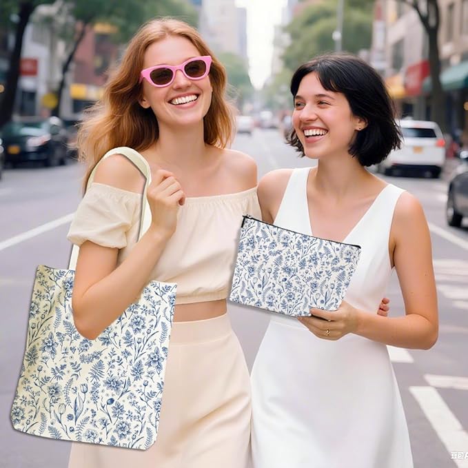 Flower Plant Lover Gifts for Women Canvas Tote Bag with Makeup Bag Cosmetic Bags Grocery Bags for Shopping Christmas