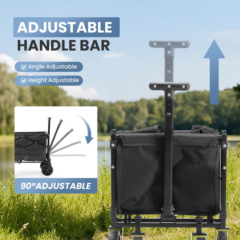 DUMOS Collapsible Wagon with Wheels, 176 lbs Wagons Carts Foldable Wagon Cart with Flexible Handle, Lightweight Portable Folding Utility Grocery Shopping Cart for Grocery Sports Garden Camping - Black
