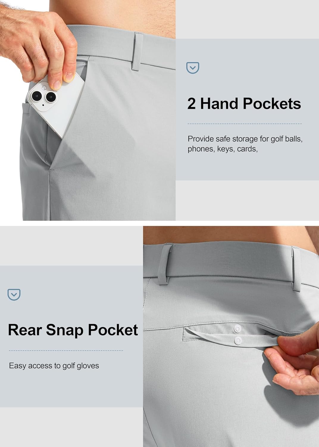 Pudolla Men's Golf Pants - Lightweight Quick-Dry Casual Slacks with Pockets | Available in 30"/32"/34" Sizes
