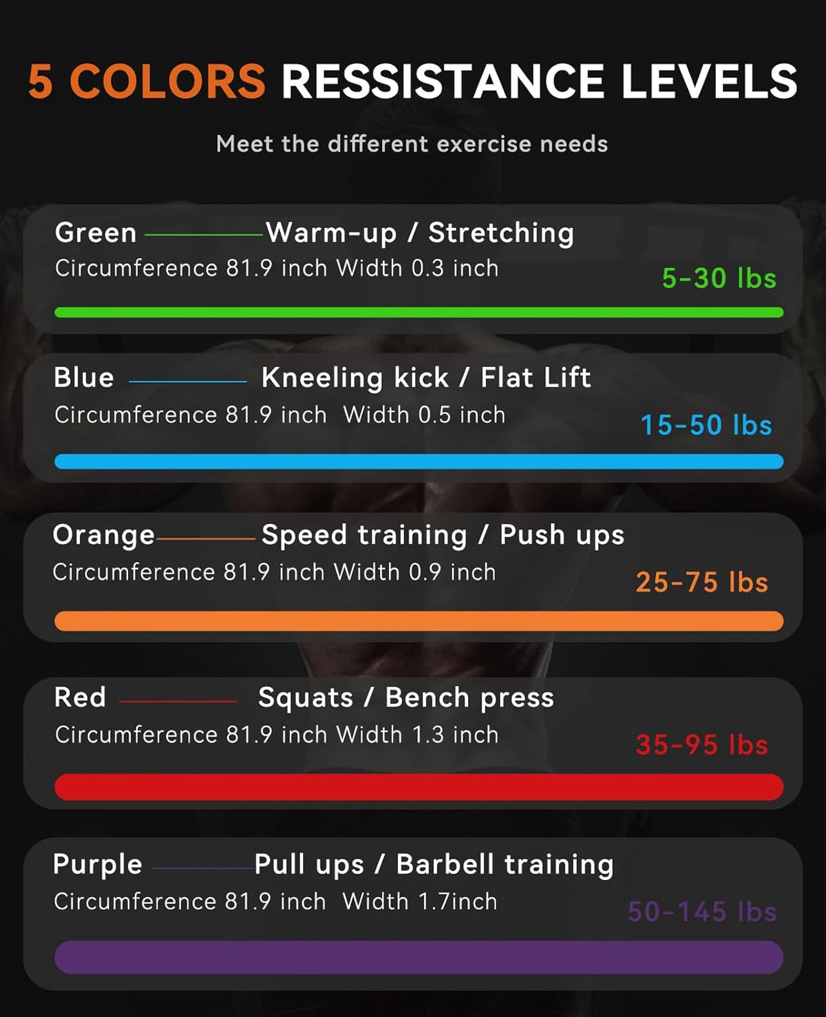 SUNPOW Pull Up Assistance Bands - Set of 5 Resistance Heavy Duty Workout Exercise Stretch Fitness Bands Assist Set for Body, Instruction Guide and Carry Bag Included