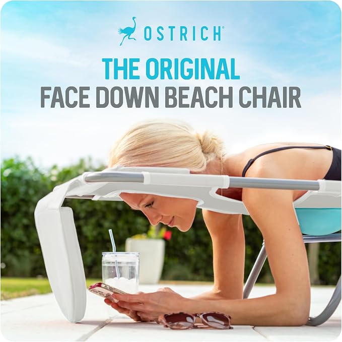 Ostrich the Ladies Comfort Lounger with Chest Support, Foldable and Portable Reclining Outdoor Patio Beach Lawn Camping Pool Tanning Chair, White