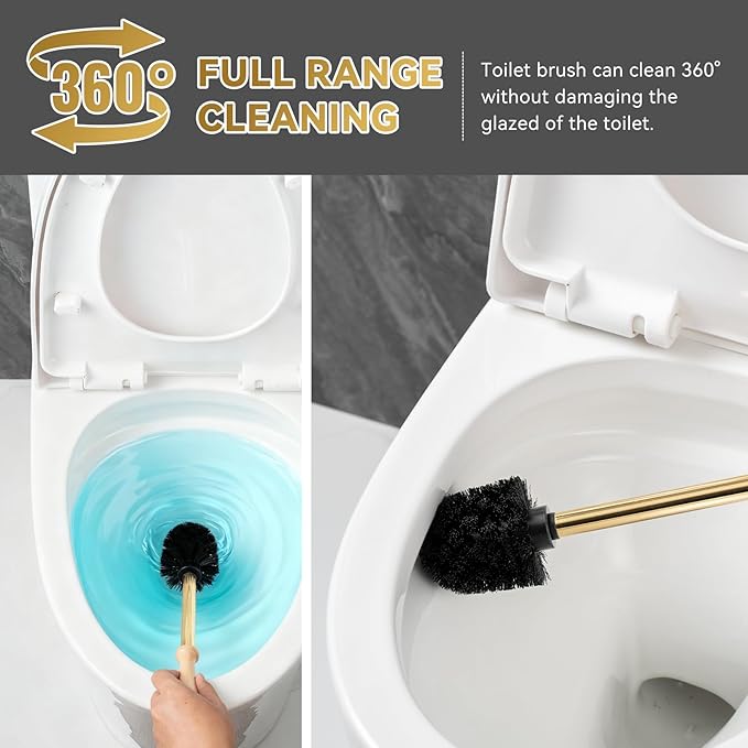 Turtle Base Toilet Brush Set - Gold Ceramic Toilet Scrubber Brush 7.5” Bowl Cleaner with Ergonomic Handle, Mini Cute Bathroom Cleaning Brush - Bathroom Decor