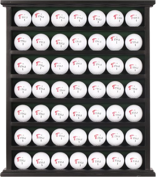 Golf Ball Display Case Cabinet Rack - 49-Ball Holder with Open Design, Black Finish