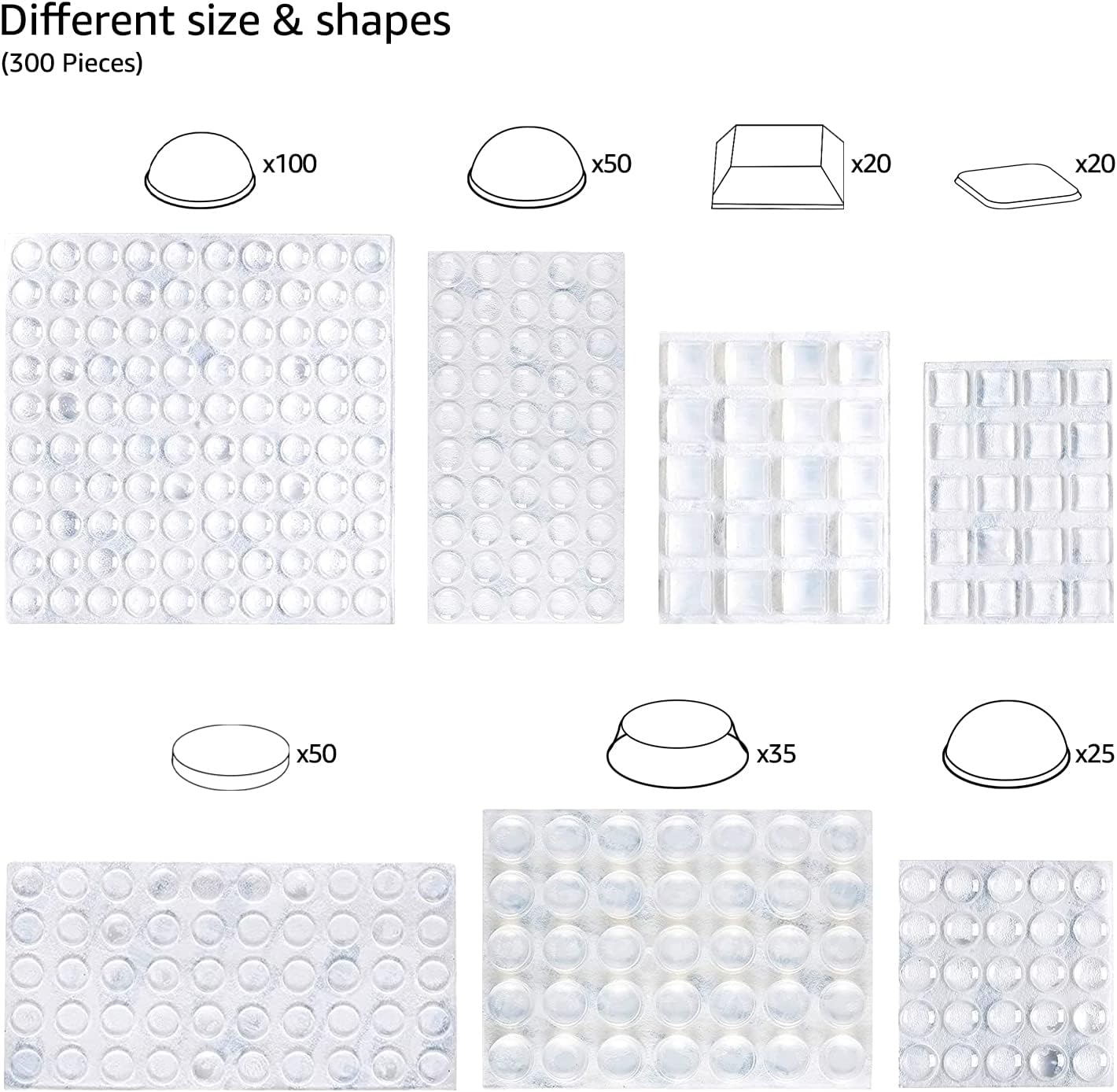 Amazon Basics Cabinet Door Bumper, Clear Self Adhesive Bumpers Pads for Surface Protection and Noise Reduction, 300-Piece, 6.9 x 4.5 x 0.6 inch