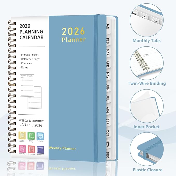 2026 Planner, Weekly and Monthly Calendar Academic Planner, Jan 2026 - Dec 2026, Planning Agenda Book for Desk Accessories and School Supplies - A5 (6.3'' x 8.5'')