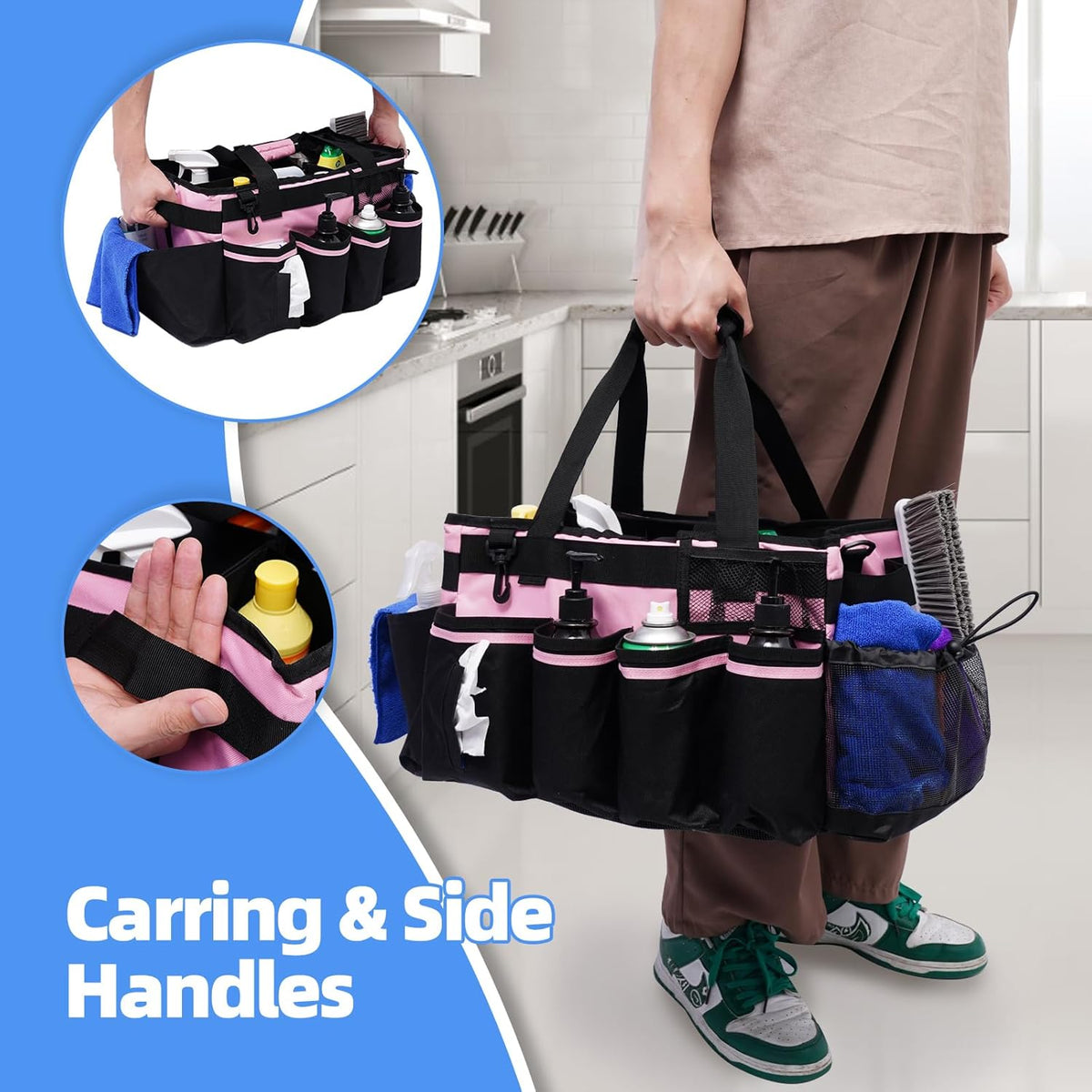 2 Large Cleaning Supplies Bags for Housekeepers for Kitchen, Pink