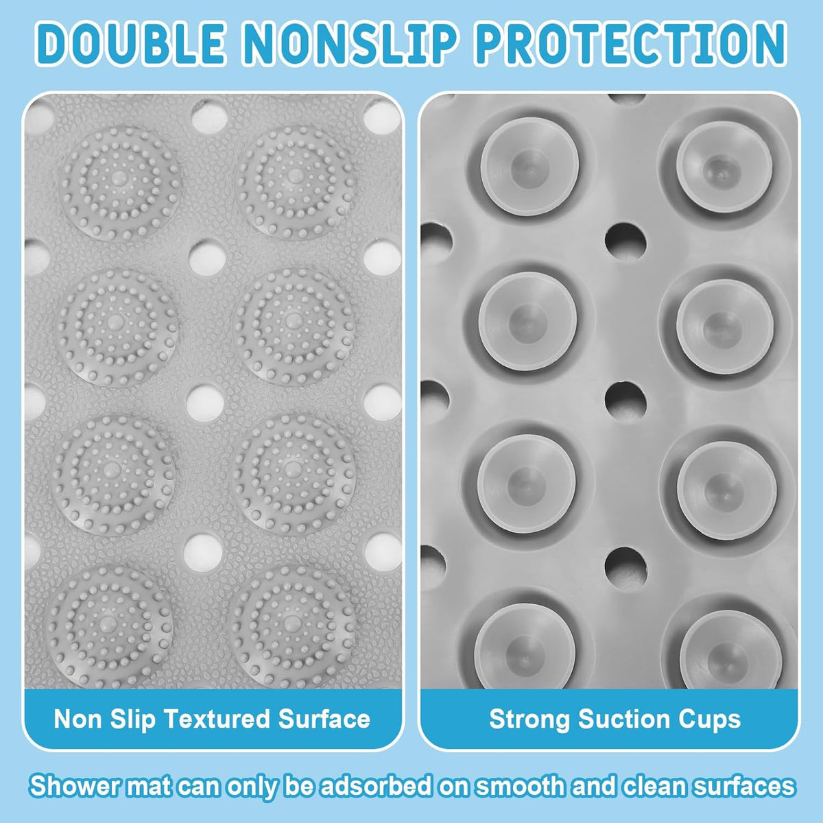 Dunzy 12 Pcs Non Slip Bath Mats 27.6x14.2 Inches TPE Bathtub Mats with Suction Cups Drain Holes Textured Surface Anti Slip Shower Pad for Bathroom Tub Adults Elderly Home Hotel