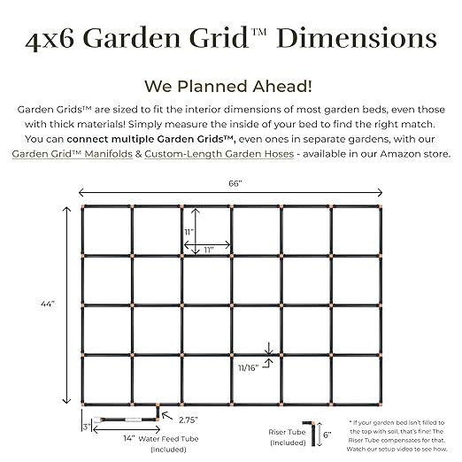 Garden Grid Watering System, 4x6 | Square Foot Gardening Grid & Irrigation in One | Pre-Assembled Watering Grid and Square Foot Garden Style Planting Template | USA-Made Quality | Standard 44"x66"
