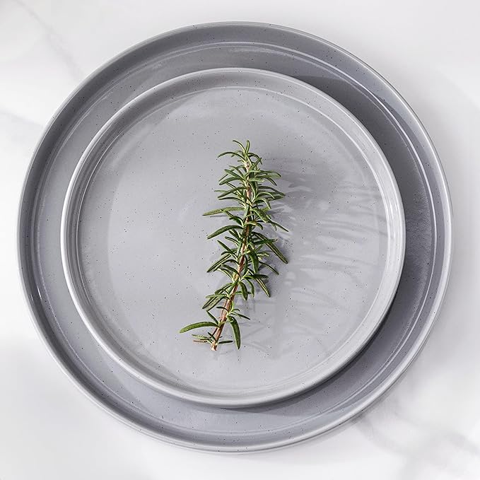 GBHOME Dinnerware Set for 4, 12 Piece Speckled Plates and Bowls Set with Glazed Bottom, Chip & Scratch Resistant Stoneware Plates Sets, Dishwasher & Microwave Safe Dishes (Limestone, Service for 4)