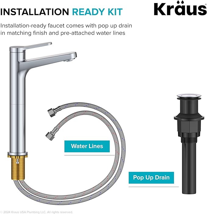 KRAUS Indy Bathroom Faucet for Vessel Sink in Chrome with Single Handle, Pop Up Drain and Supply Lines, KVF-1410CH
