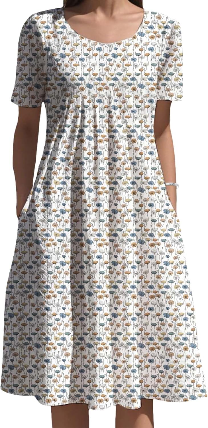 Skiennix Women's Floral Printed Dress - Comfy Oversized Short Sleeve with Pockets | Summer 2025 Collection