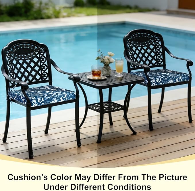 downluxe Outdoor Chair Cushions Set of 4, Waterproof 19" x 19" x 3" Patio Chair Cushion with Non-Slip Ties & Handle, Square Outdoor Cushion for Patio Furniture with Removable Cover, Blue Carp
