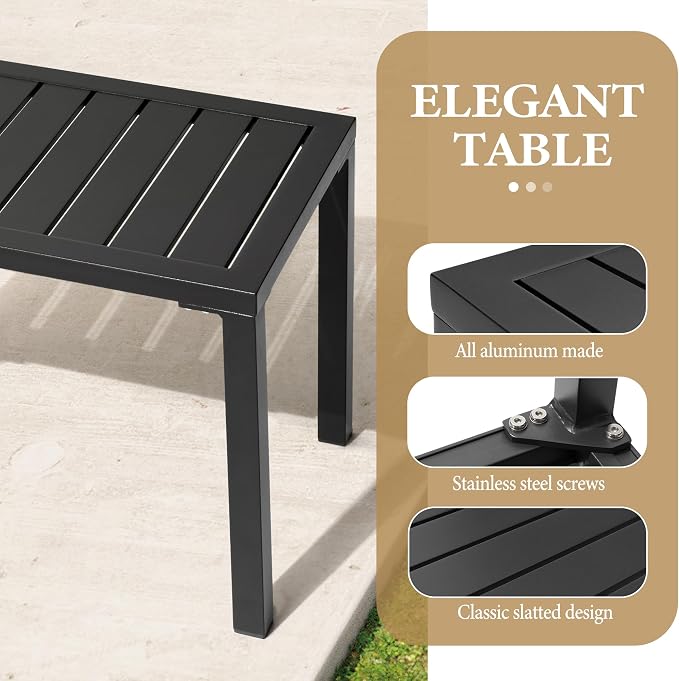 Crestlive Products Outdoor Side Table,Aluminum Rectangular Side/End Table, Small Patio Coffee Bistro Table for Outdoor Indoor (Black)