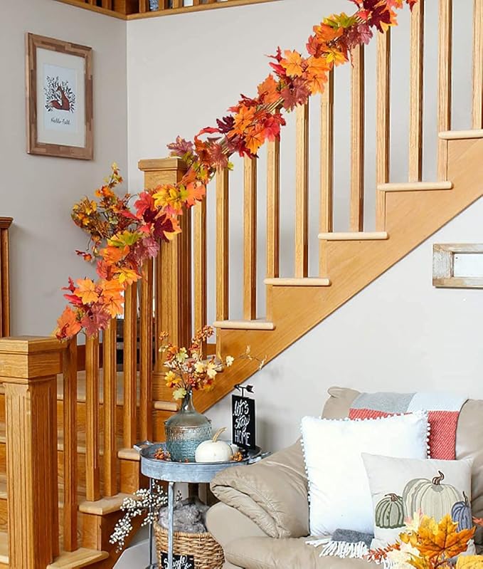 DearHouse 6 Pack Fall Garland Maple Leaf Clearance, 5.9Ft/Piece Hanging Vine Artificial Autumn Garland Thanksgiving Decor for Home Wedding Fireplace Party Christmas (Brown)