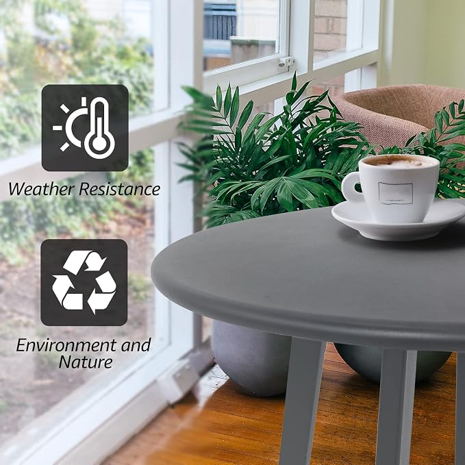 Meluvici Outdoor Side Table, Weather Resistant Patio Small Outdoor Indoor Round Metal Steel Small Side Table, Waterproof End Table for Garden Balcony Yard, Grey