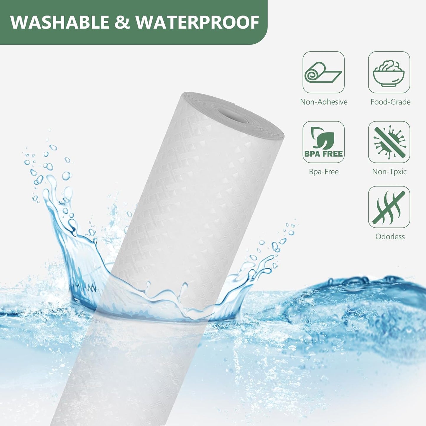 Shelf Liners, Non-Adhesive Drawer Liner, Waterproof & Oil-Proof Kitchen Cabinet Cupboard Liner Plastic EVA Material BPA Free Fridge Liner Mats Paper Protector for Shelves (White/12in x 60in)
