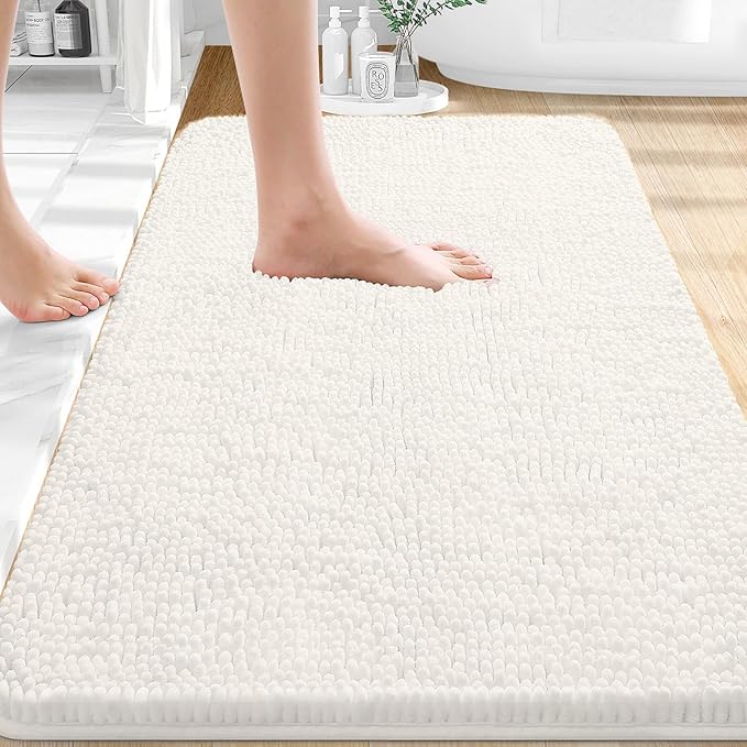 OLANLY Bathroom Rugs 30x20, Extra Soft Absorbent Chenille Bath Rugs, Rubber Backing Quick Dry, Machine Washable Bath Mats for Bathroom Floor, Tub and Shower, Home Decor Accessories, Ivory