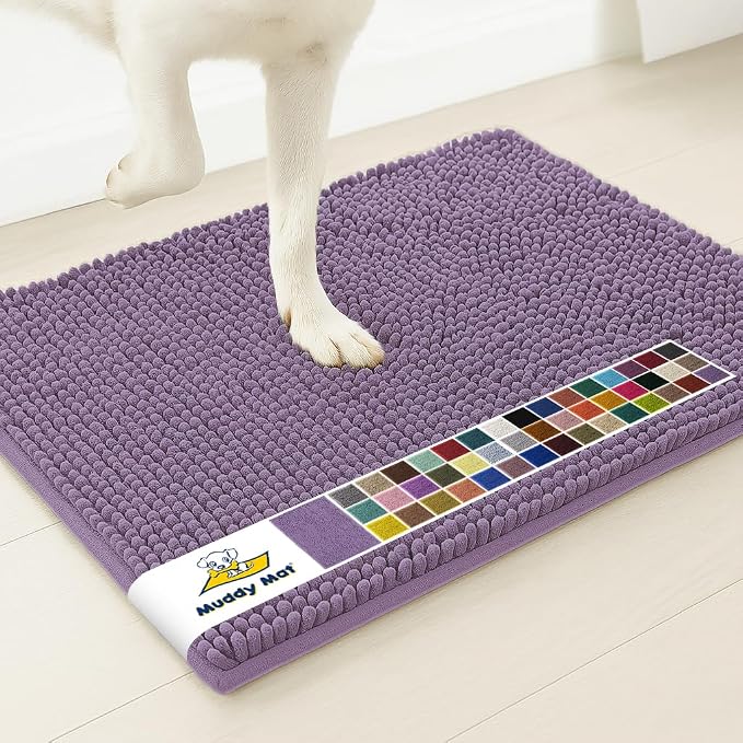 Muddy Mat® | Super Water Absorbent Door Mat Indoor, Microfiber Quick Dry Chenille Entryway Rug, Slip Resistant Front Door Mat, Indoor Mats for Entryway, Machine Washable Pet Rug, Lavender 30" x 60"