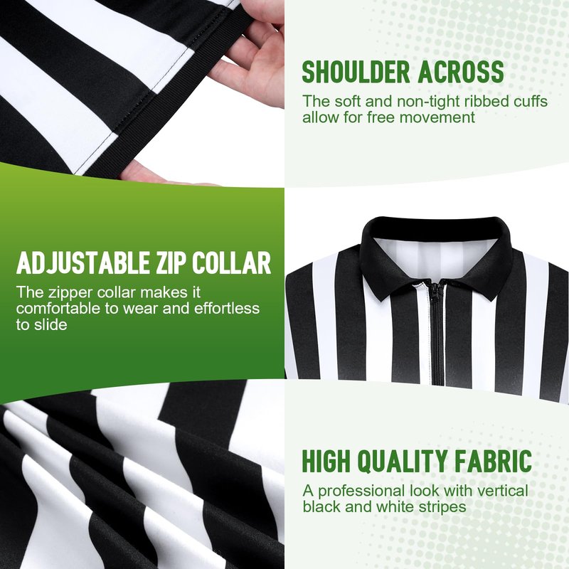 Men's Referee Costume Kit, Football Referee Shirt Umpire Jersey, Whistle, Penalty Flag for Soccer Sports & Cosplay Outfits