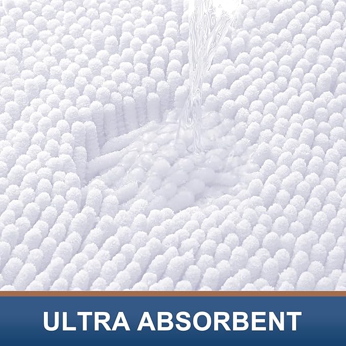 Smiry Luxury Chenille Toilet Rugs U-Shaped 24x20, Soft Absorbent Non-Slip Contour Bathroom Rugs for Toilet, Machine Washable Contoured Bath Mats, White