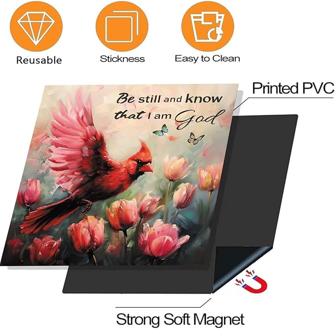 Generic Cardinal Dishwasher Magnet Cover, Tulips Spring Summer Flower Kitchen Decor Fridge Magnetic Sticker, Red Bird with Floral Home Appliances Cabinets Panel Decals,for All Seasons 23x26
