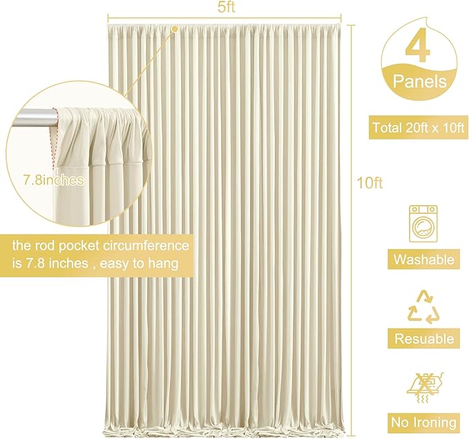 4 Panels Beige Backdrop Curtain for Wedding Parties Wrinkle Free Beige Photo Curtains Backdrop Drapes Fabric Decoration for Baby Shower Photoshoot 20ft(W) x 10ft(H)