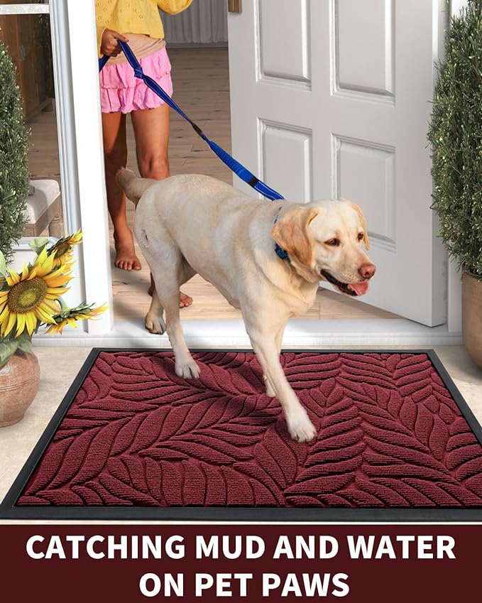 Yimobra Front Door Mat Outdoor Indoor, 47x32 All-Season Waterproof Welcome Mat, All-Weather Outside Entrance Mat, Non-Slip Patio Porch Doormat, Low Profile, Fade Resistant, Red