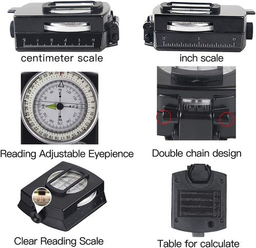 COSTIN Multifunctional Compass - High Accuracy Metal Military Compass | Waterproof & Map Measurer in Matte Black