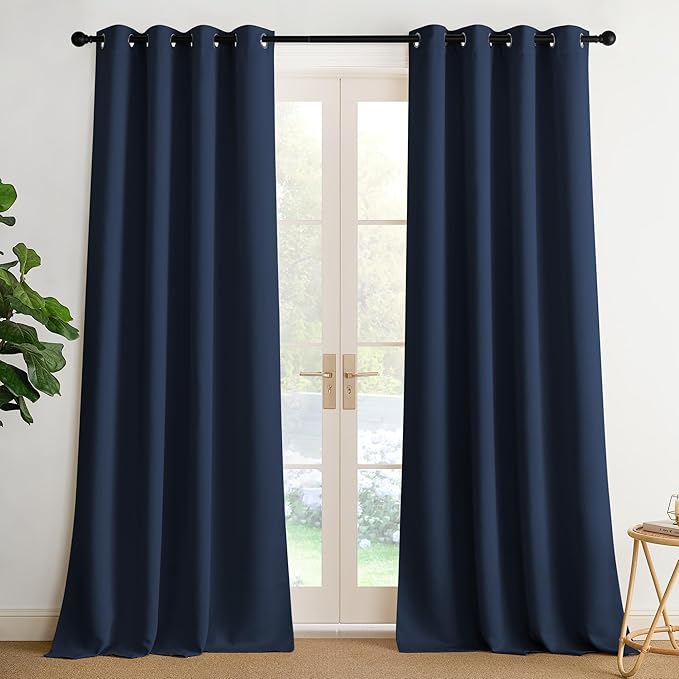 NICETOWN Navy Blue Blackout Draperies Heat Insulated Curtain 95 inch