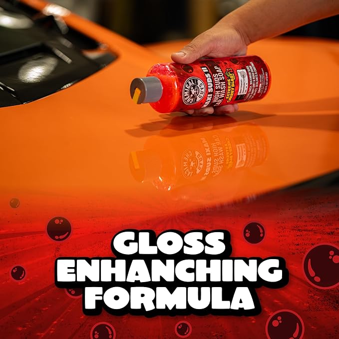 Chemical Guys Maxi Suds II Foaming Car Wash Soap – High Foam Car Wash Soap, Cherry Scent Shampoo and Gloss Booster for Foam Cannons, Guns or Buckets – Gentle, Safe for Trucks, SUVs, and RVs, 64 oz