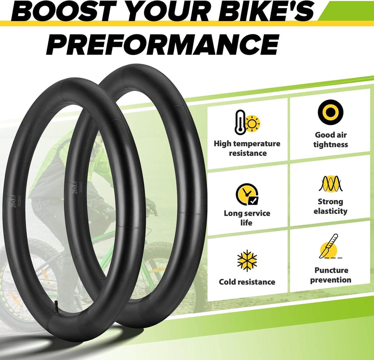Skiennix Fat Tire Bike Inner Tubes - 20/26" x 3.0/3.5 with 32mm AV Schrader Valve & Tire Levers