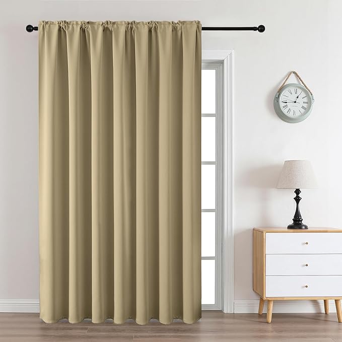 CUCRAF Beige Blackout Curtains Customize, Rod Pocket Room Darkening Curtain
