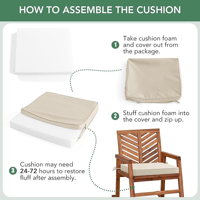 Outdoor Chair Cushions Set of 4: Waterproof & Color Fastness Seat Cushion for Patio Furniture - 22 x 22 x 3 Inch Chair Pads with Ties and Hidden Zipper - Patio Chair Cushion Replacement, Beige