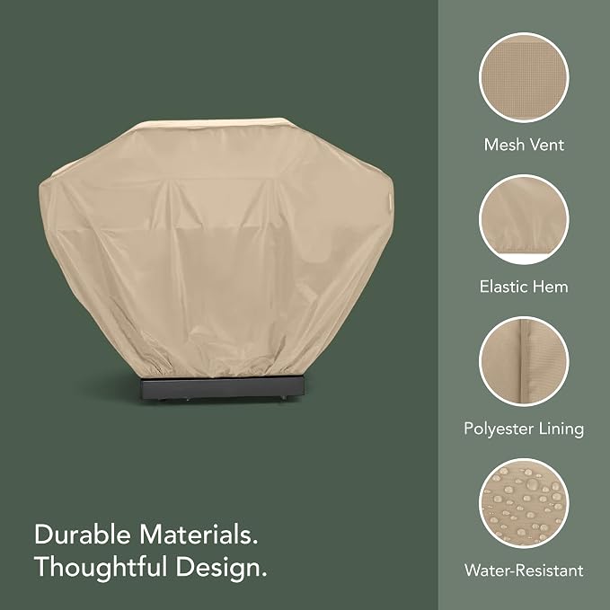 Covermates Classic Grill Cover - All-Weather Heavy Duty Outdoor BBQ Cover with Water-Resistant 12-Gauge Vinyl, Mesh Vents, Protection for Large Outdoor Grills, 53 Inch, Classic Tan