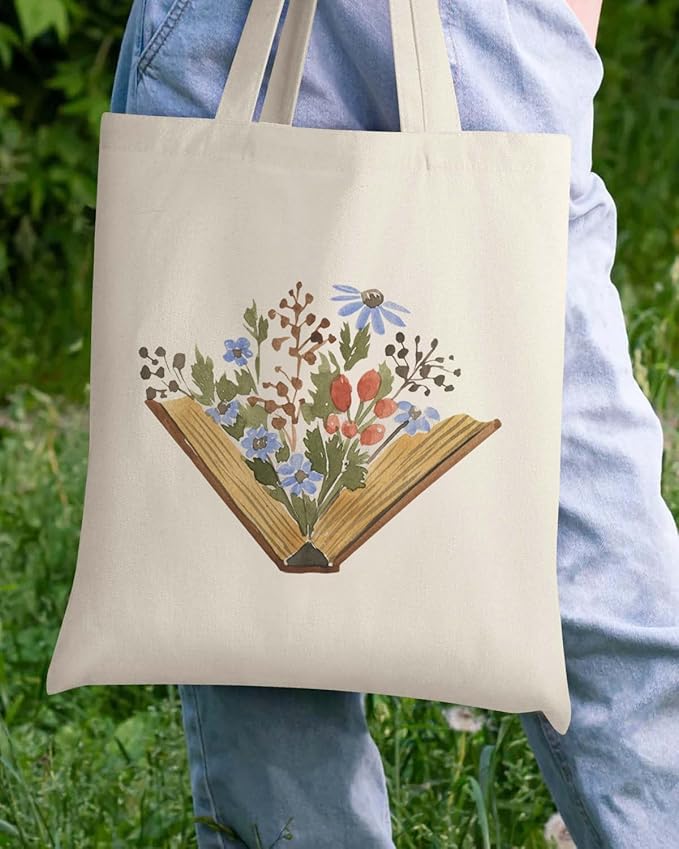 AUSVKAI Canvas Tote Bag Aesthetic for Women, Cute Reusable Cloth Cotton Bags for Shopping Beach Grocery