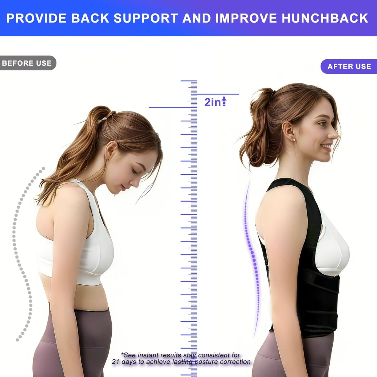 Skiennix Posture Corrector - 2-in-1 Adjustable Back Brace with Shoulder Support for Pain Relief