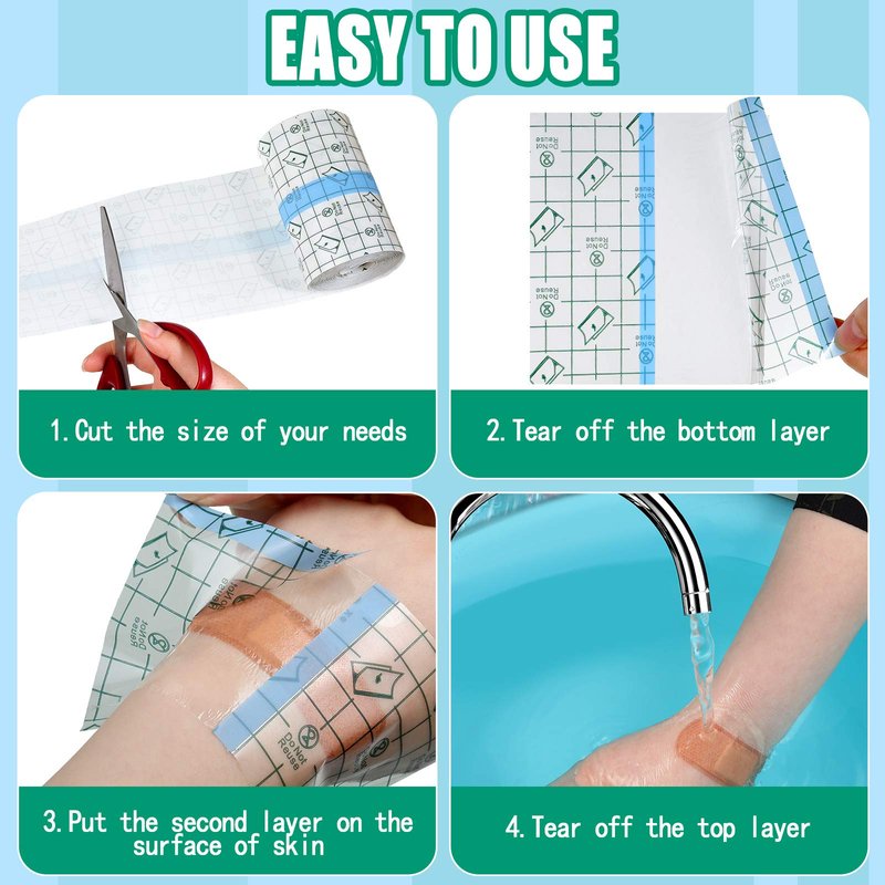 Tondiamo 2 Pieces Transparent Stretch Adhesive Bandage Waterproof Bandage Clear Adhesive Bandages Dressing Tape (4 Inch x 10.94 Yard)