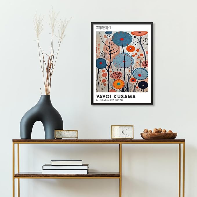 Yayoi Kusama Black Framed Wall Art 24x36in Vintage Japanese Painting Posters
