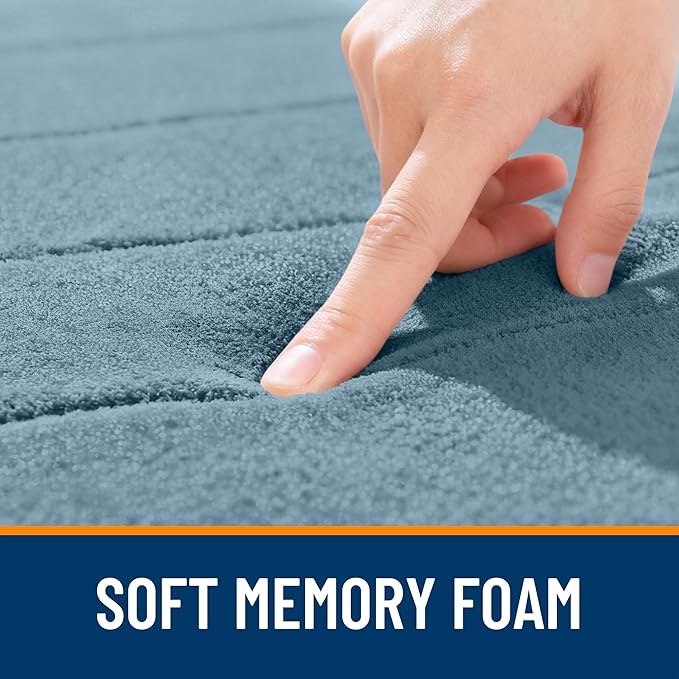 OLANLY Memory Foam Long Bathroom Rugs Runner 47x20, Super Soft Absorbent Bath Mat, Quick Dry, Machine Washable Shower Floor Rugs, Bathmat Carpet, Bathroom Home Decor Accessories, Airy Blue