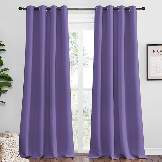 NICETOWN Lilac Purple Blackout Curtains 90" Long