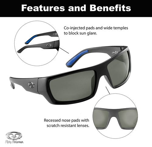 Flying Fisherman Wrap Around Polarized Sunglasses, Matte Black Frame/Smoke Lens, Medium