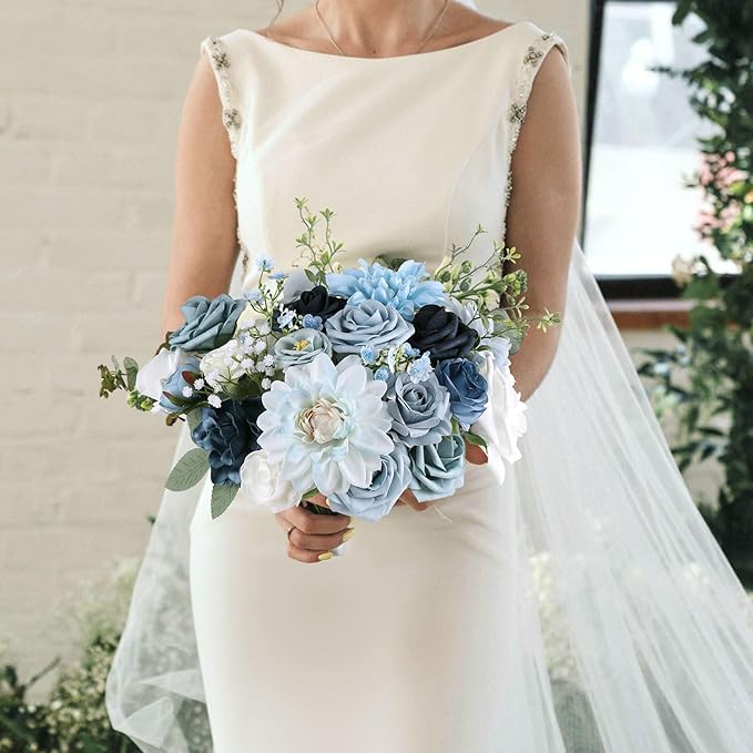 AGIRL Artificial Flowers Combo Silk Mix Blue Fake Flower with Stems for DIY Wedding Bouquets Centerpieces Arrangements Table Chair Decor Baby Shower Home Decor (Light Blue)