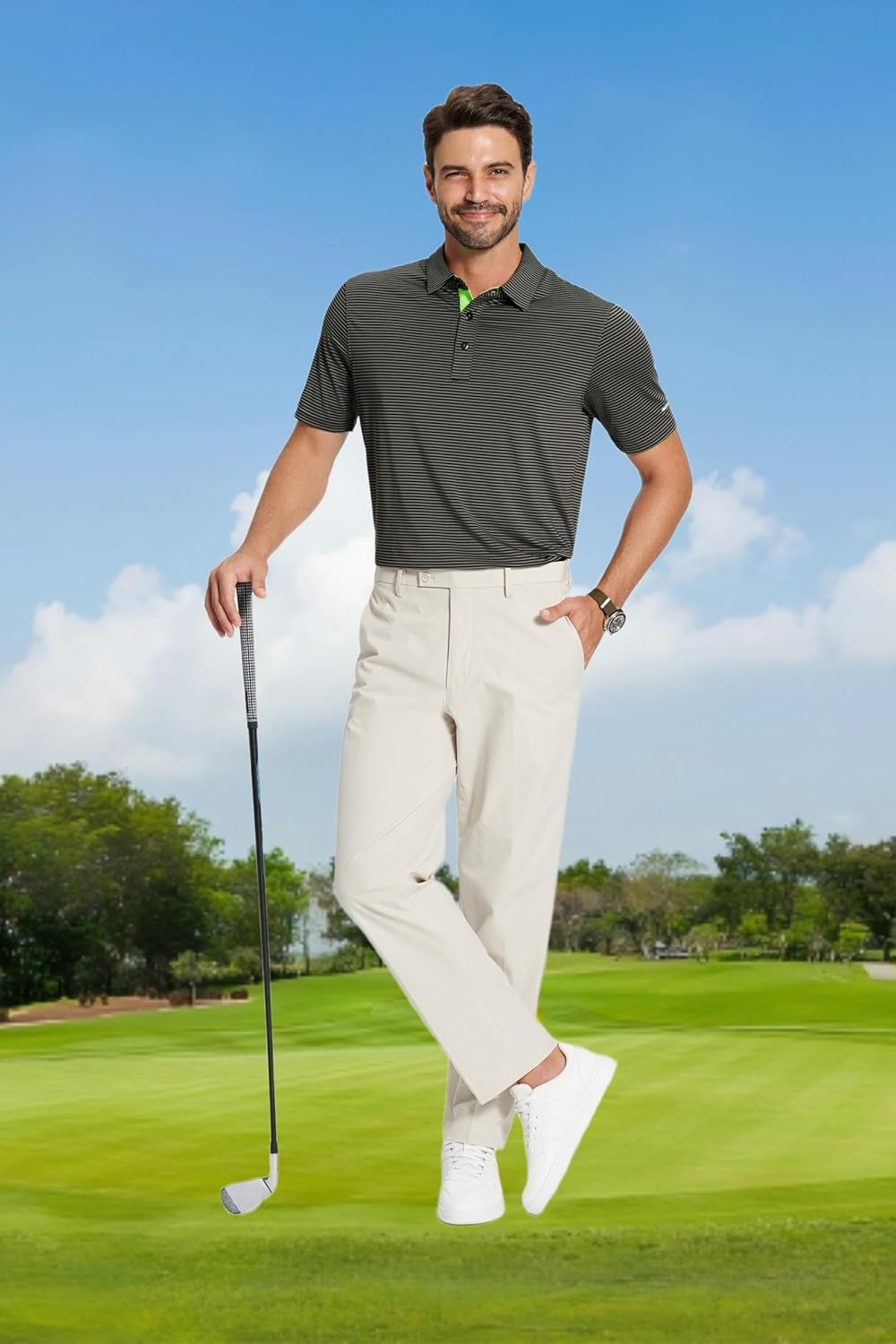 Skiennix Men's Golf Polo Shirt - Moisture-Wicking Short Sleeve Striped Performance Top